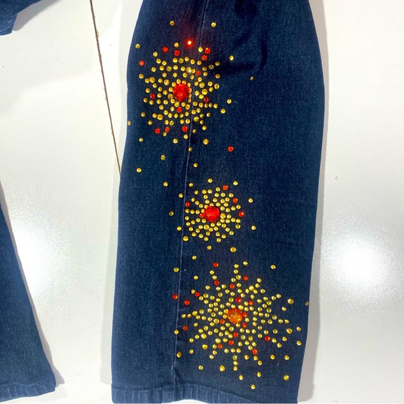 DG2 By Diane Gilman Vintage Y2K Retro High Rise Flare Bling Stud Jeweled Jean 14 - Picture 7 of 14